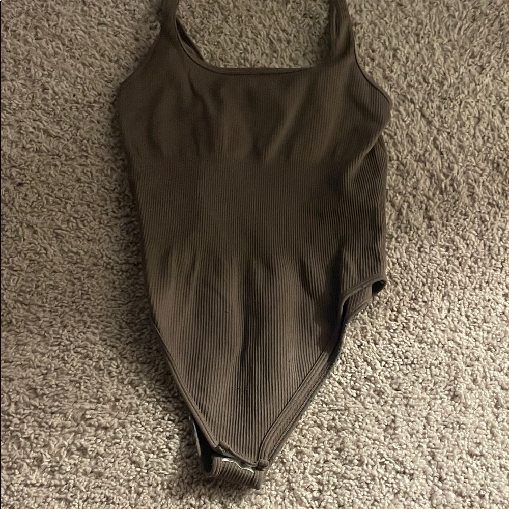 Elegant Brown Ribbed Bodysuit